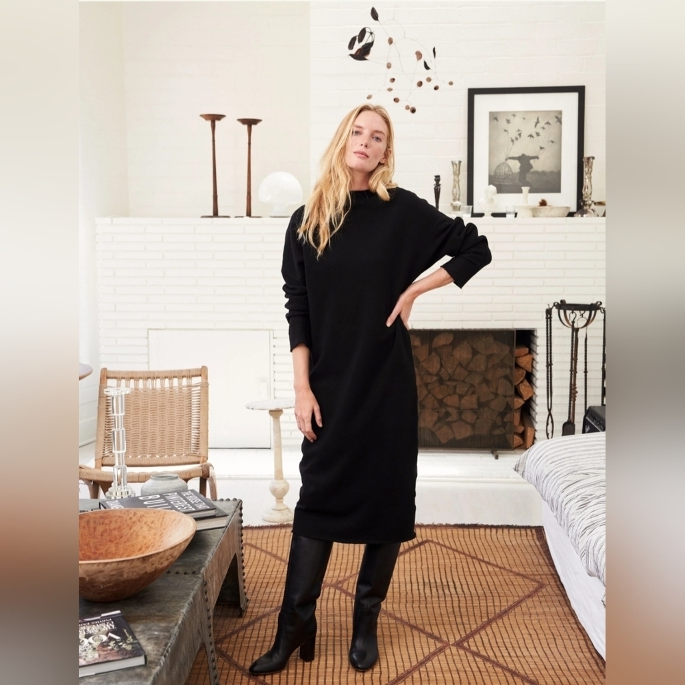 Frank & Eileen Isabelle Funnel Neck Midi Dress Black Triple Fleece XS